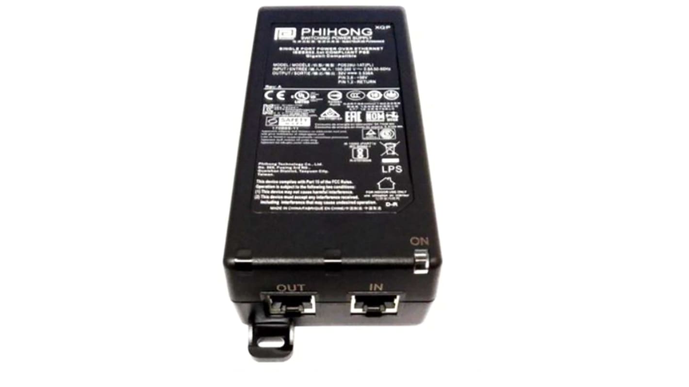 Phihong Single Port POE Injector, 240V ac Input, 56V dc Output, 1.07A, 60W