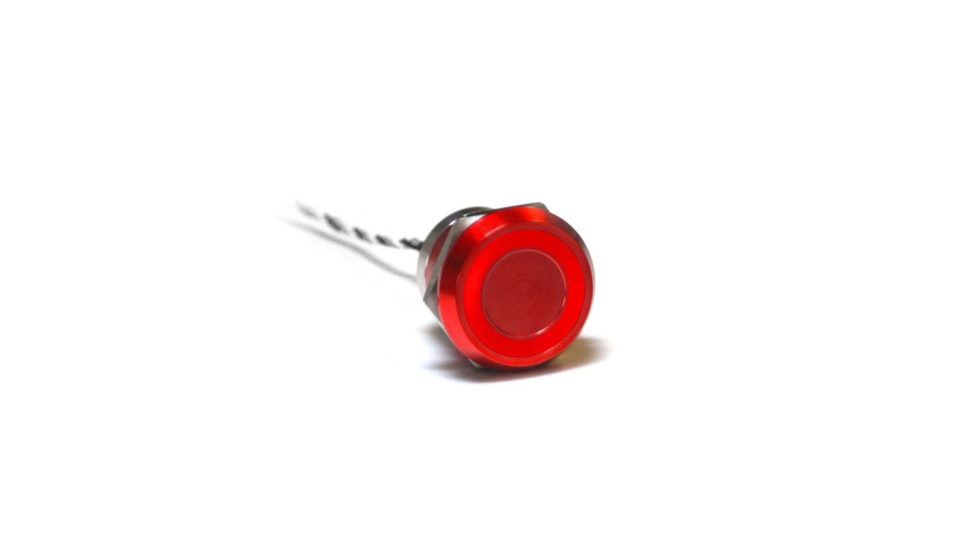 Bulgin Capacitive Switch Momentary NO,Illuminated, Green, Red, IP68, IP69K Red Anodised