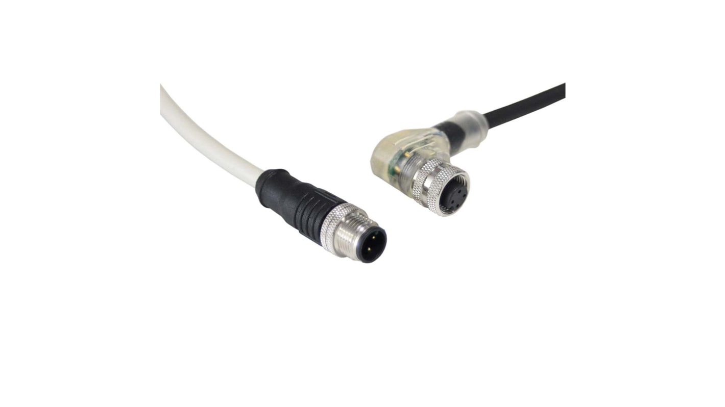 Bulgin M12 Serien 4 leder M12 til M12 Sensor/aktuatorkabel, 1m kabel