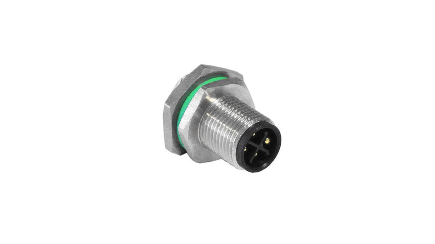 Conector circular Bulgin macho serie Buccaneer M12 de 4 vías macho, Montaje en Panel, IP67