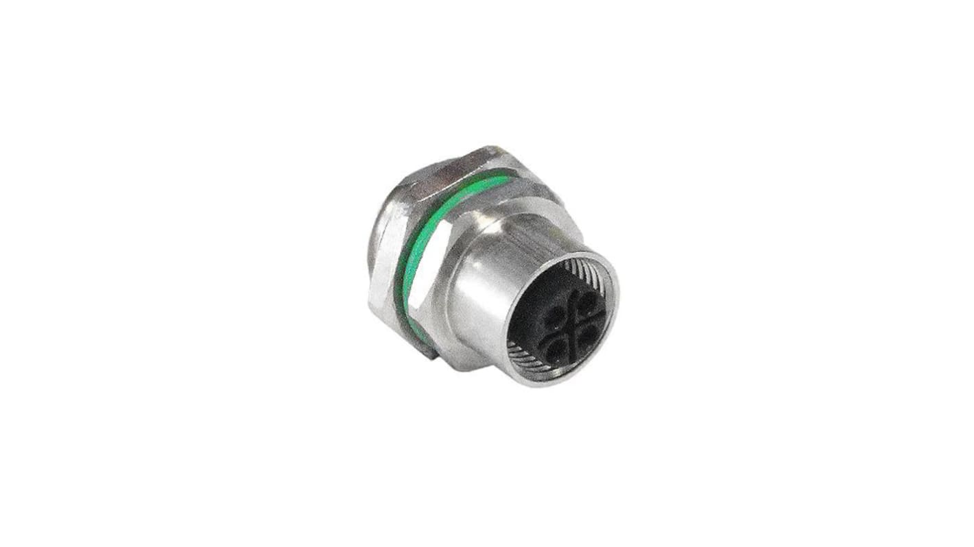 Bulgin Circular Connector, 4 Contacts, Panel Mount, M12 Connector, Socket, Female, IP67, Buccaneer M12 Series