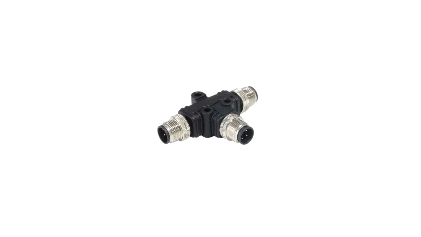 Bulgin Tee M12 Plug to 4 Pole M12 Plug Adapter