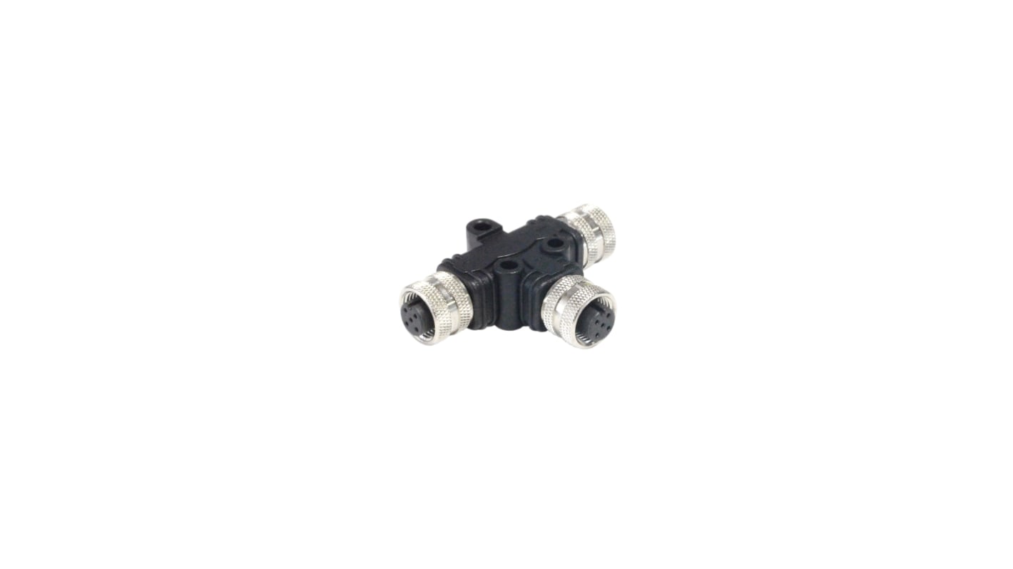 Bulgin Tee Female Pole M12 Socket to 5 Pole M12 Socket Adapter