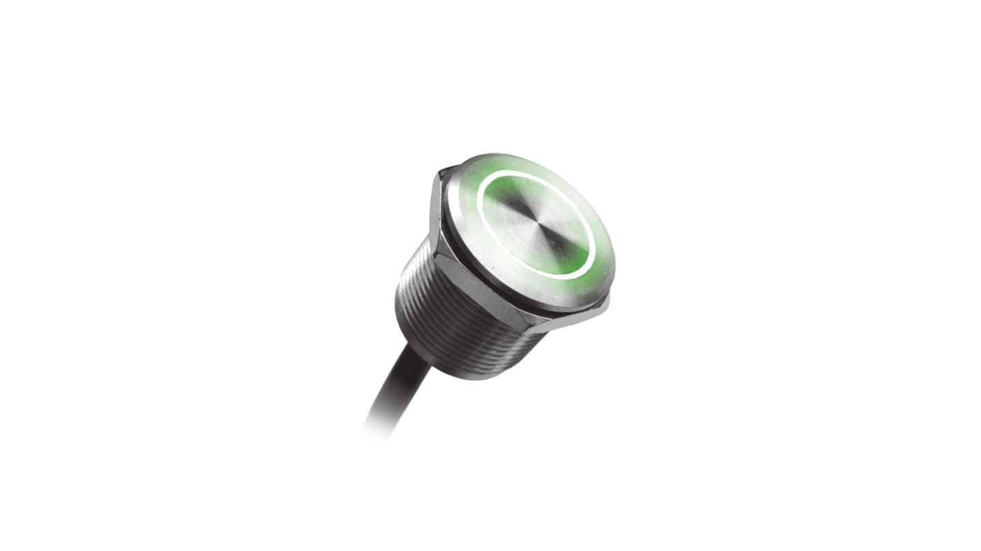 Bulgin Illuminated Piezo Switch, Momentary, SPDT, IP68, IP69K, Wire Lead, 1 A, -40 → +85°C Green, Red