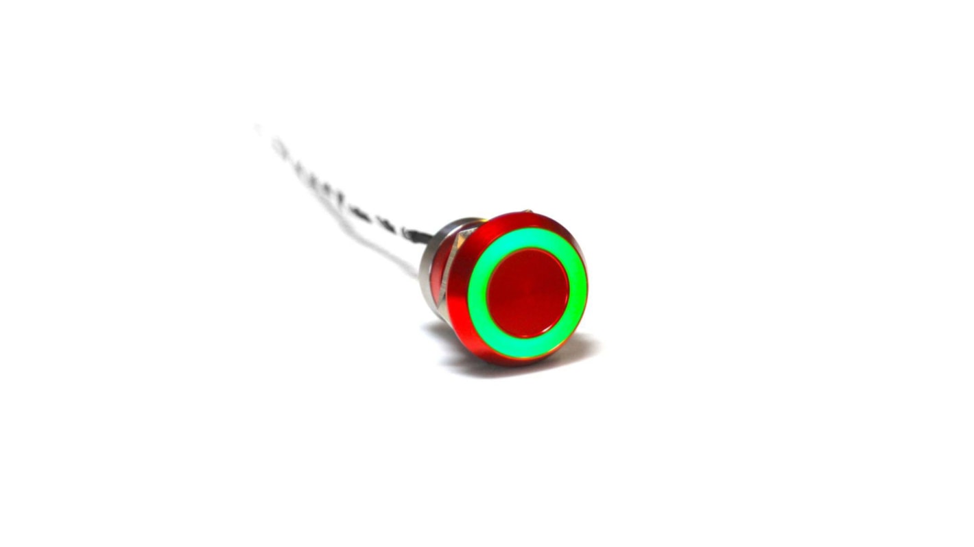 Bulgin Capacitive Switch Momentary NC,Illuminated, Green, Red, IP68, IP69K Red Anodised
