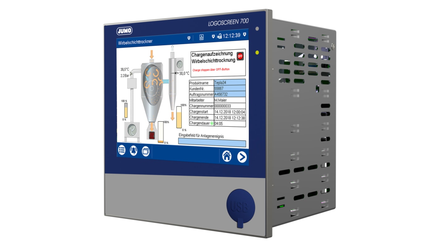 Registrador de tiempos de operaciones Jumo 706530/08-3320-23/000,000, 15 analog, 4digital inputs entradas, LOGOSCREEN