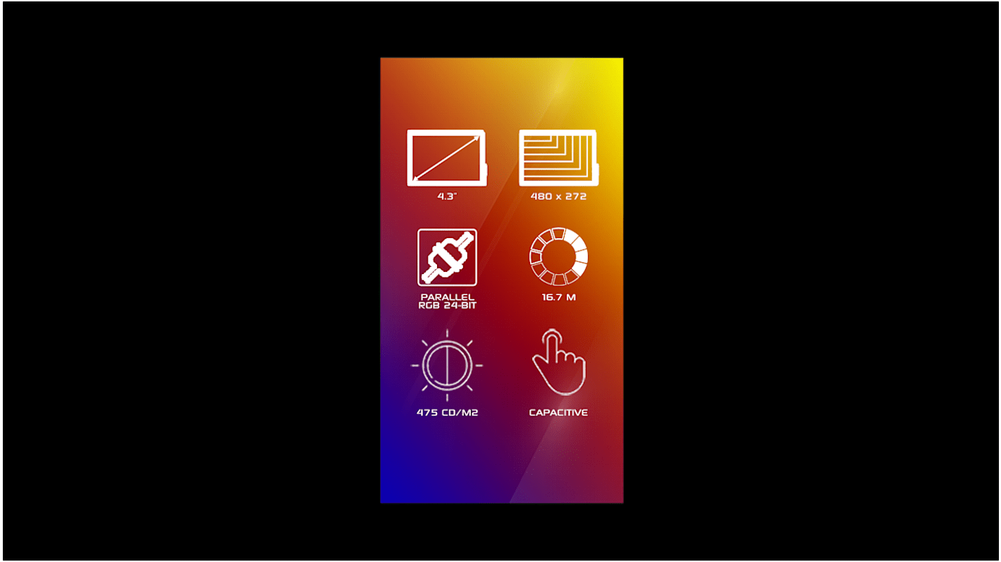 4D Systems 4DLCD-43480272-CTP-CLB-IPS TFT LCD Colour Display / Touch Screen, 4.3in, 480 x 272pixels