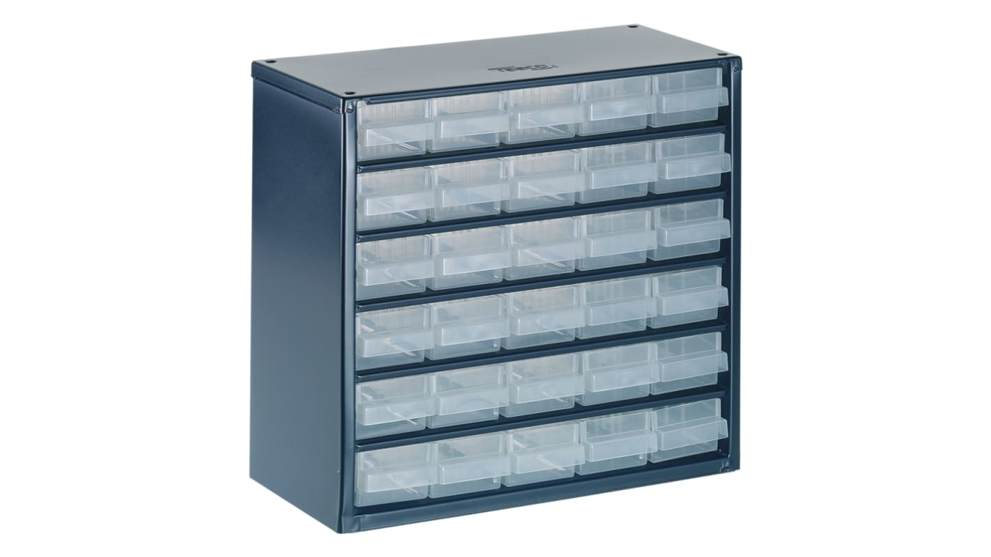 Raaco 30 Drawer Storage Unit, Steel, 283mm x 306mm x 150mm, Blue