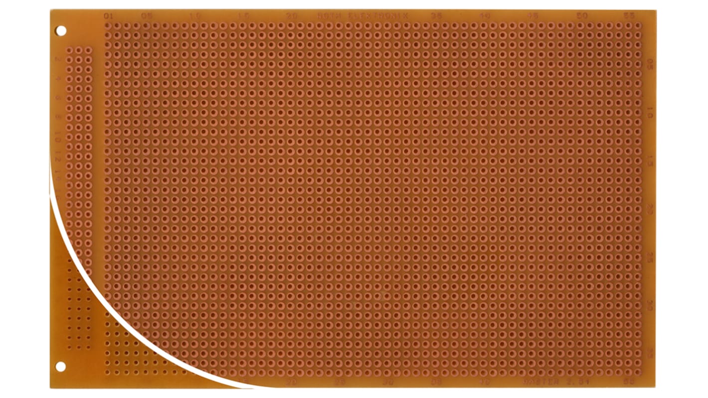 Roth Elektronik Single Sided Matrix Board FR2 With 37 x 56 1mm Holes, 2.54 x 2.54mm Pitch, 160 x 100 x 1.5mm