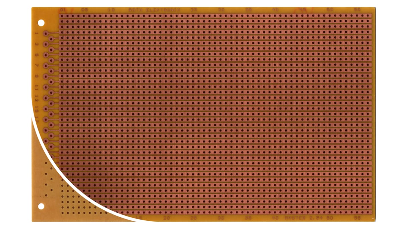 RE522-HP, Single Sided DIN 41617 Eurocard PCB FR2 With 37 x 57 1mm Holes, 2.54 x 2.54mm Pitch, 160 x 100 x 1.5mm