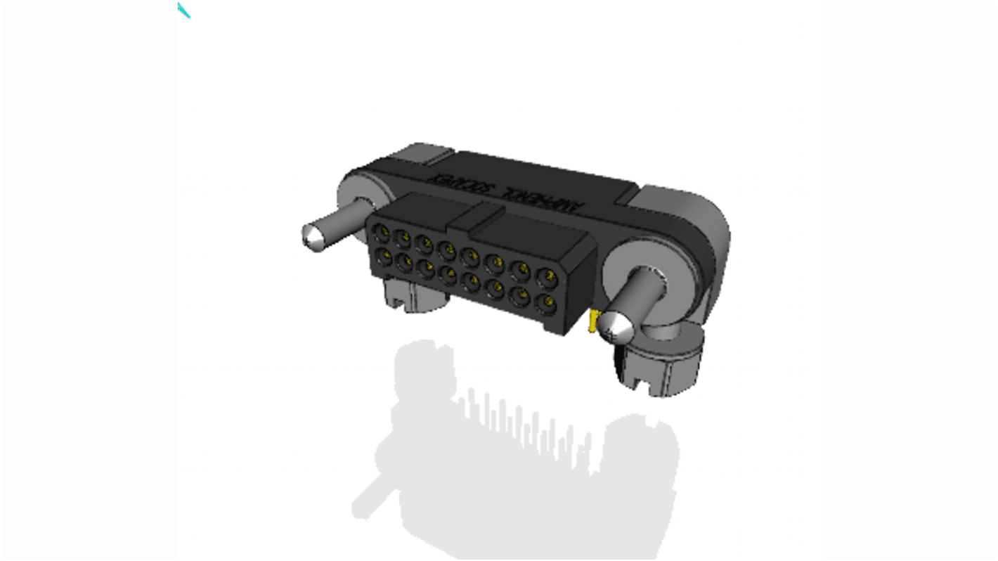 Amphenol Socapex MHDAS Series Right Angle PCB Mount PCB Header, 16 Contact(s), 1.27mm Pitch, 2 Row(s), Shrouded