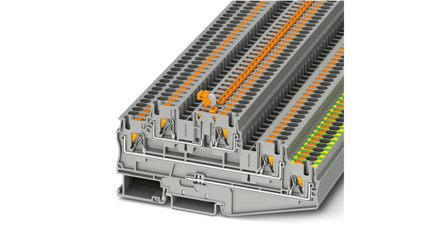 Phoenix Contact PT Series PT 4-PE/L/MT Feed Through Terminal Block, 5-Way, 30A, 24 → 10 Wire, Push In Termination