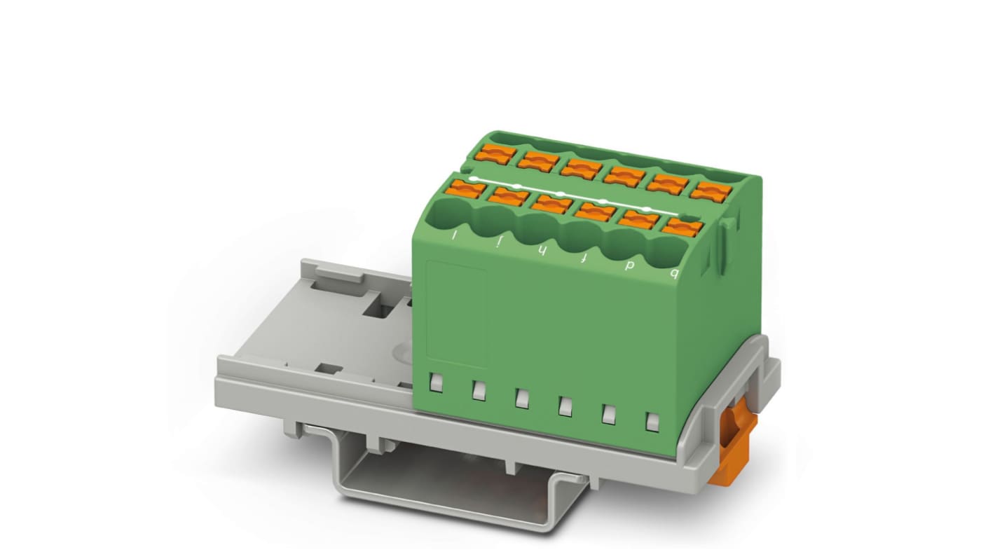 Phoenix Contact Distribution Block, 12 Way, 4mm², 24A, 690 V, Green