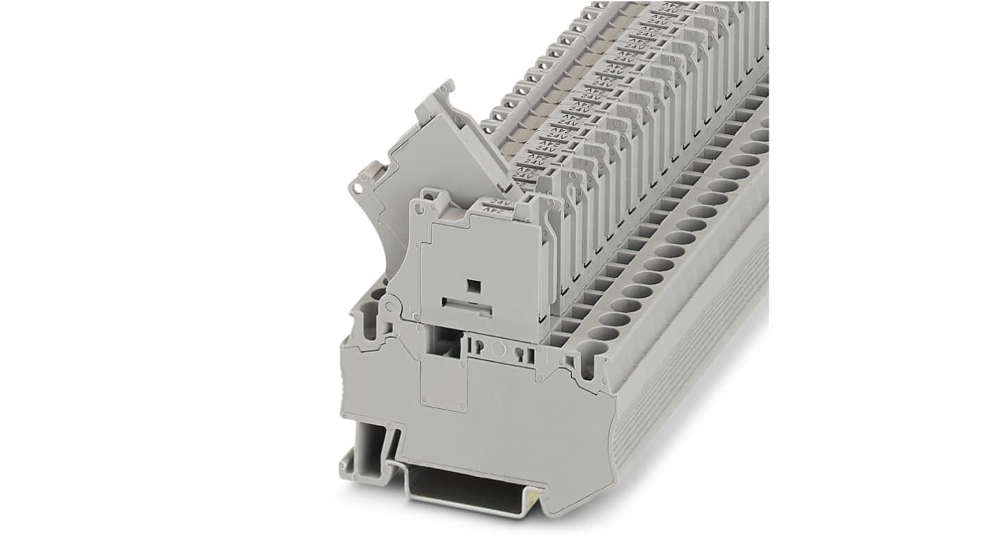 Phoenix Contact ST Series ST 4-HESILED 24 (5X20) GY/GY Fused Terminal Block, 2-Way, 6.3A, Spring Cage Termination