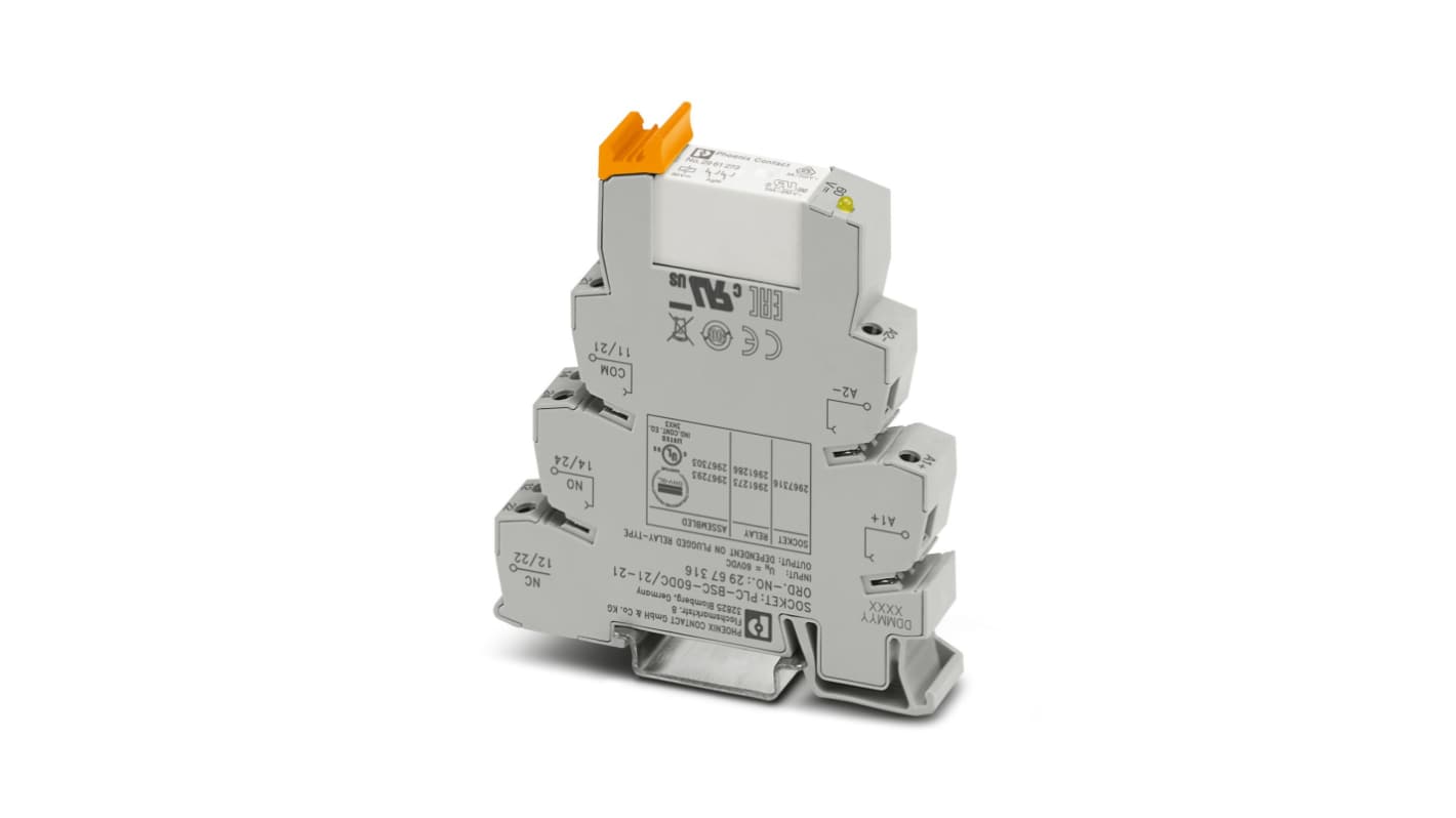 Phoenix Contact PLC-RSC- 60DC/21-21 Series Interface Relay, DIN Rail Mount, DPDT, 0.2A Load