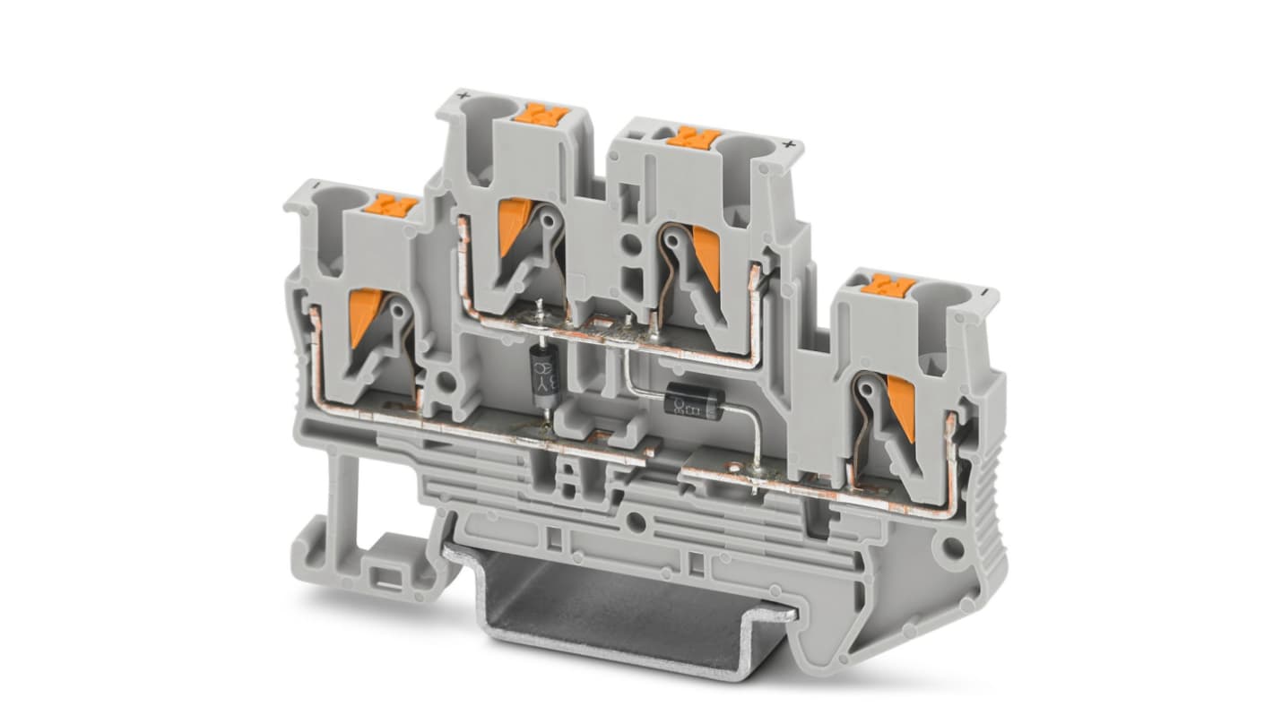 Phoenix Contact 元件接线排, 500mA, 500 V, 0.14 → 4mm²CSA, 推入式端接, 灰色, PTTB 2.5-2DIO/U-OL/U-OR系列, PTTB