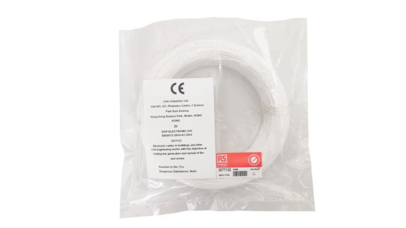 RS PRO White 0.12mm² Hook Up Wire, 26 AWG, 1/0.40 mm, 50m, ETFE Insulation