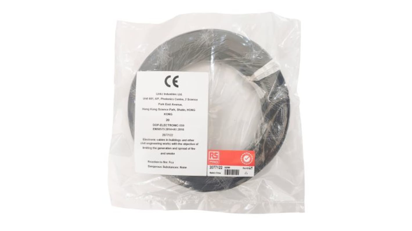 RS PRO Black 0.12mm² Hook Up Wire, 26 AWG, 1/0.40 mm, 50m, ETFE Insulation