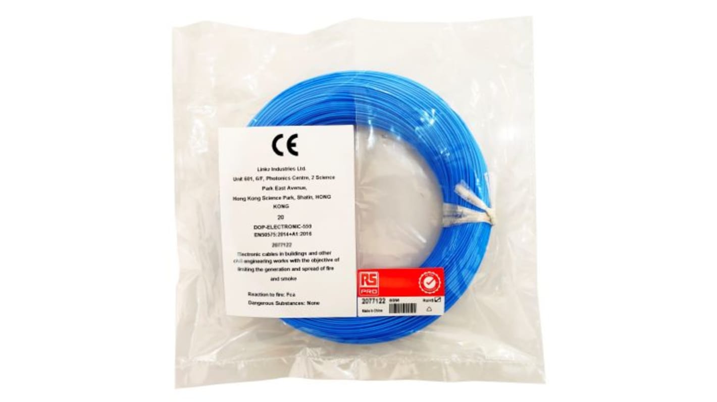 RS PRO Blue 0.12mm² Hook Up Wire, 26 AWG, 1/0.40 mm, 50m, ETFE Insulation