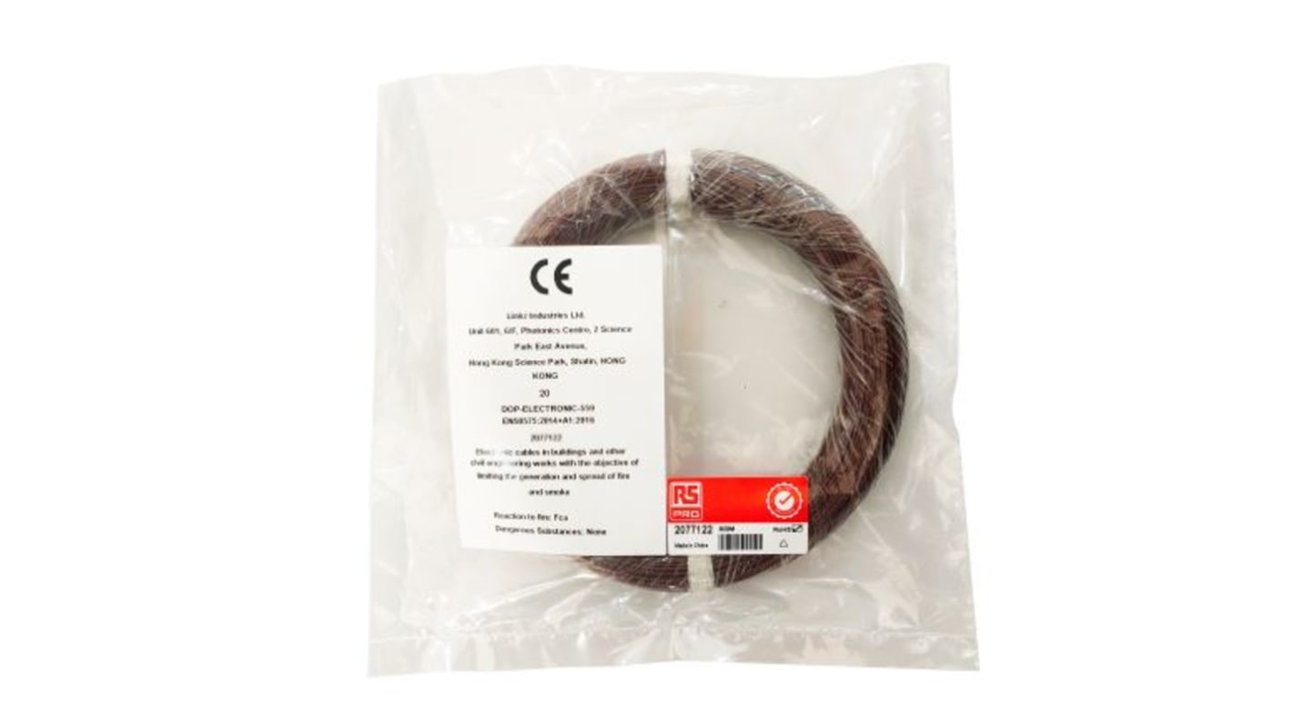 RS PRO Brown 0.05mm² Hook Up Wire, 30 AWG, 1/0.25 mm, 50m, ETFE Insulation