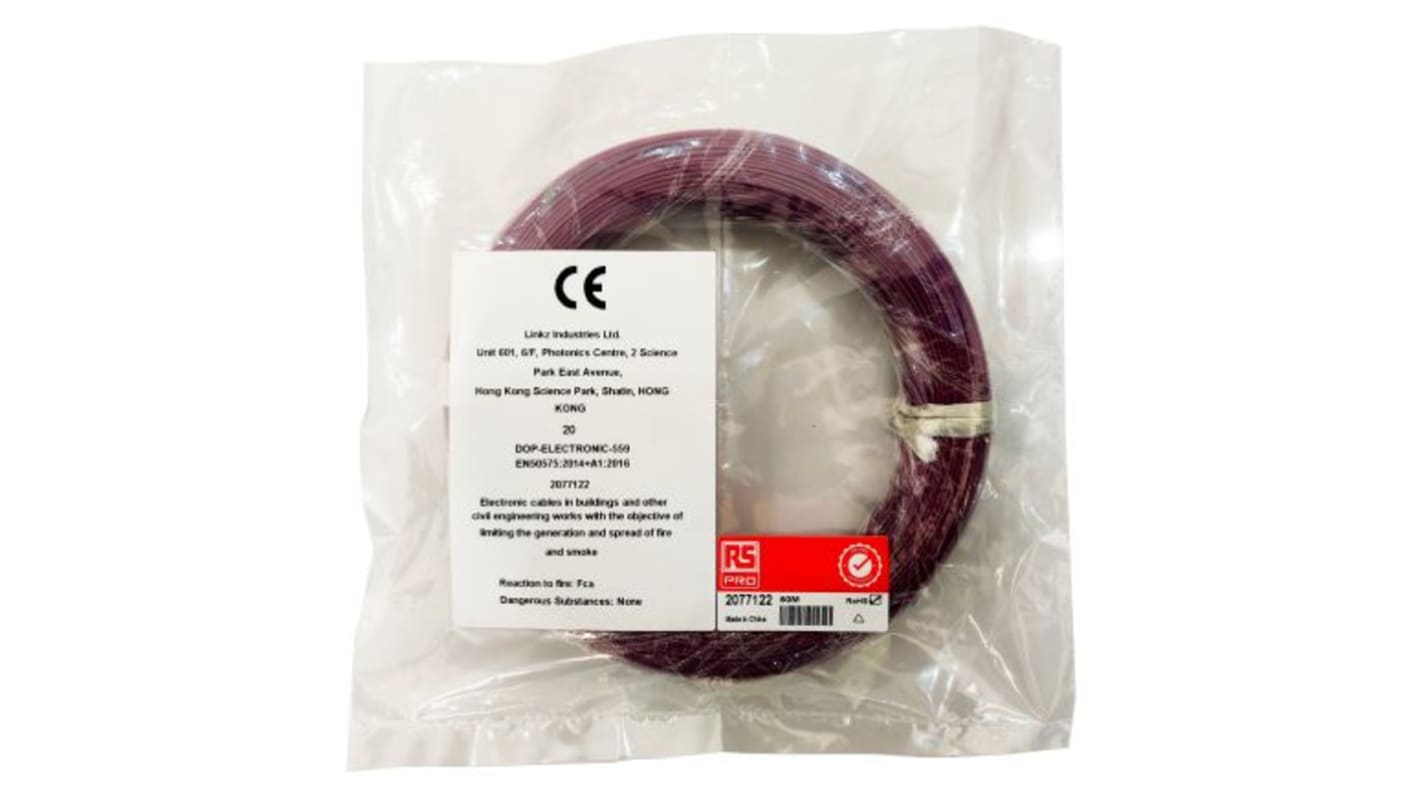 Cavo di collegamento apparecchiature RS PRO, 0,05 mm², 30 AWG, 300 V, 50m, Porpora