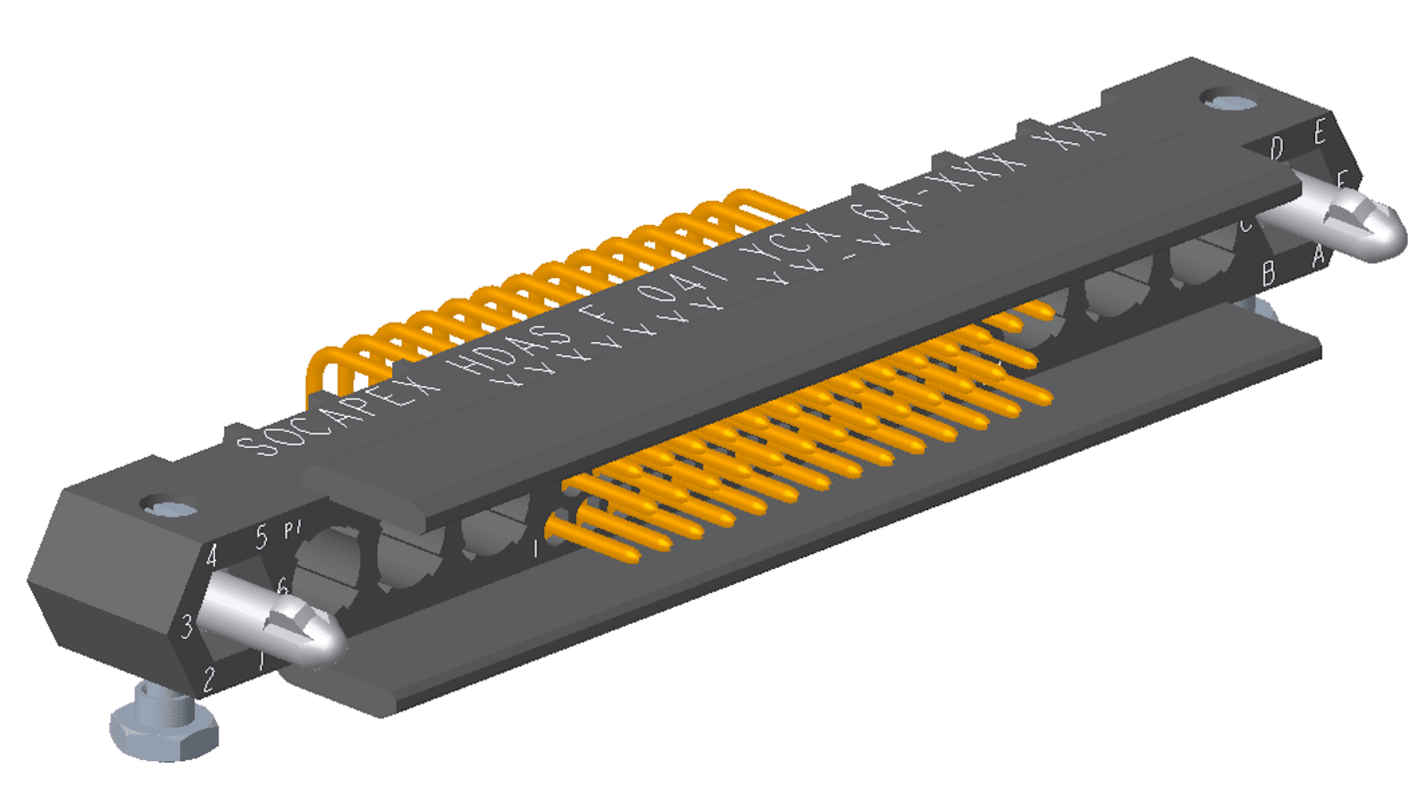 Amphenol Socapex HDAS Series Right Angle PCB Mount PCB Header, 41 Contact(s), 1.905mm Pitch, 3 Row(s), Shrouded