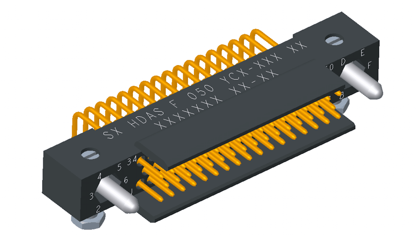 Amphenol Socapex HDAS Series Right Angle PCB Mount PCB Header, 50 Contact(s), 1.905mm Pitch, 3 Row(s), Shrouded