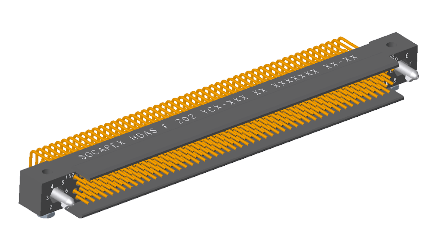 Amphenol Socapex HDAS Series Right Angle PCB Mount PCB Header, 202 Contact(s), 1.905mm Pitch, 4 Row(s), Shrouded