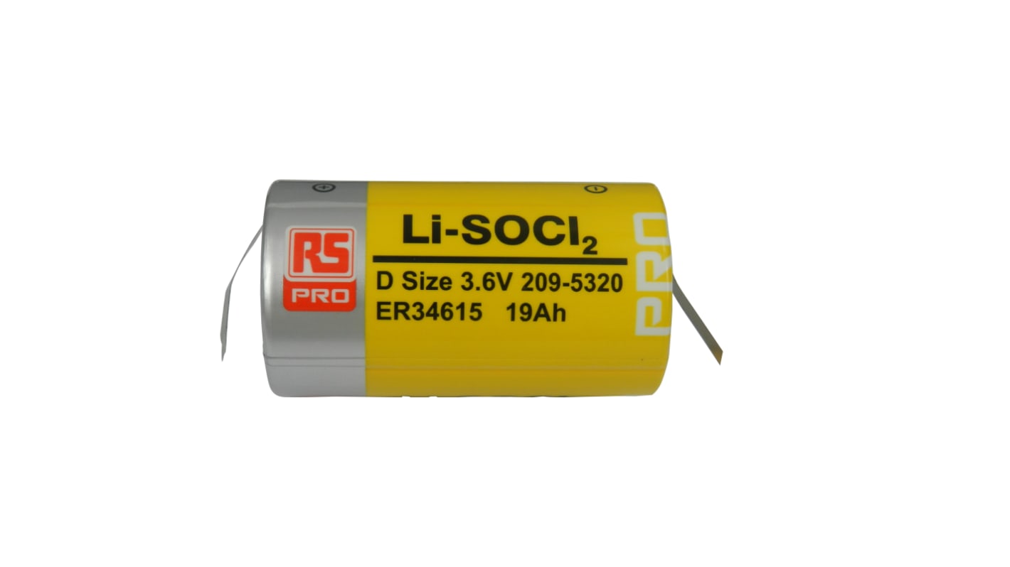 Batteria D RS PRO ER34615 Tag, Litio cloruro di tionile, 3.6V, terminale standard