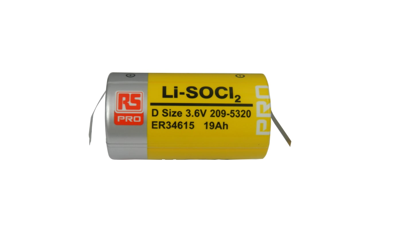 RS PRO 3.6V Lithium Thionyl Chloride D Battery