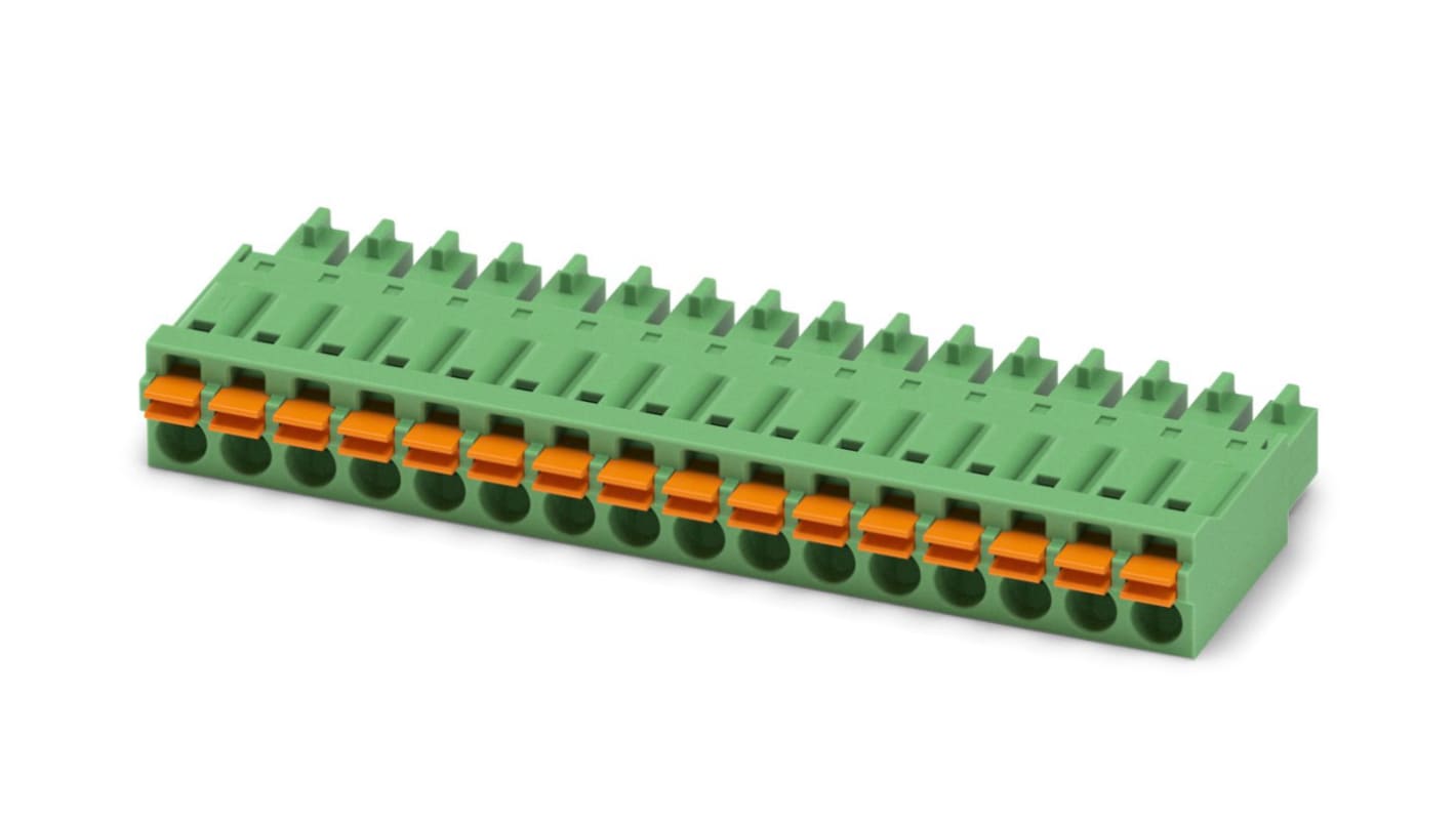 Phoenix Contact, 3.81mm Pitch, 5/16-ST, FMC 1, 16 Way, , Pluggable Terminal Block, Plug, Cable Mount, Spring Cage