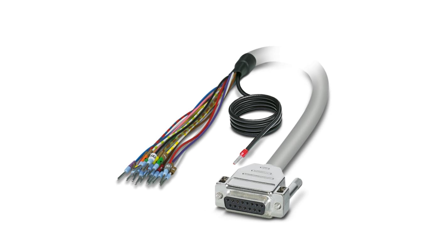 Phoenix Contact Female 15 Pin D-sub Unterminated Serial Cable, 1m, 25/S, CABLE-D-15SUB/F/OE/0 Series