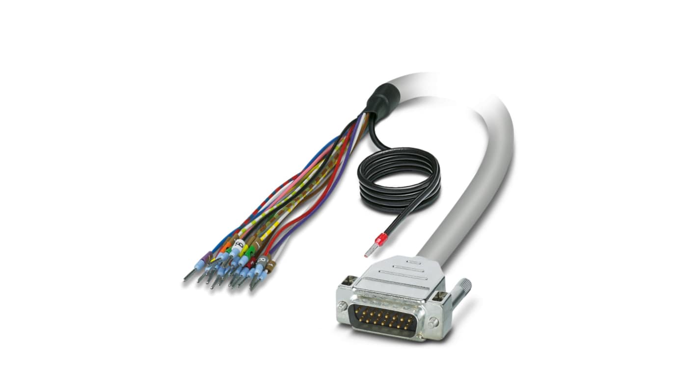 Phoenix Contact Male 15 Pin D-sub Unterminated Cable, 2m PVC, 0M, 25/S/2, CABLE-D-15SUB/M/OE/0 Series