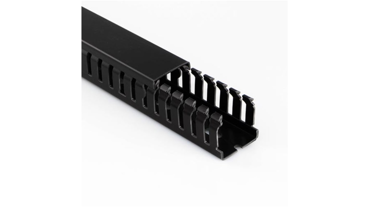 Betaduct 2346 Black Slotted Panel Trunking - Open Slot, W25 mm x D50mm, L2m, Noryl