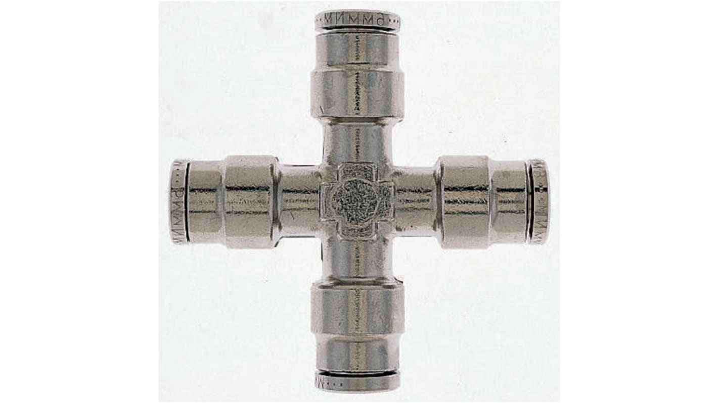 Norgren PNEUFIT Series Cross Tube-to-Tube Adaptor, Push In 6 mm to Push In 6 mm, Tube-to-Tube Connection Style