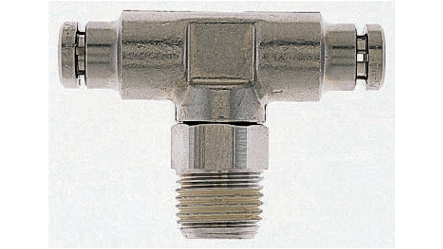 Norgren PNEUFIT Series Tee Threaded Adaptor, Push In 10 mm to Push In 10 mm, Threaded-to-Tube Connection Style