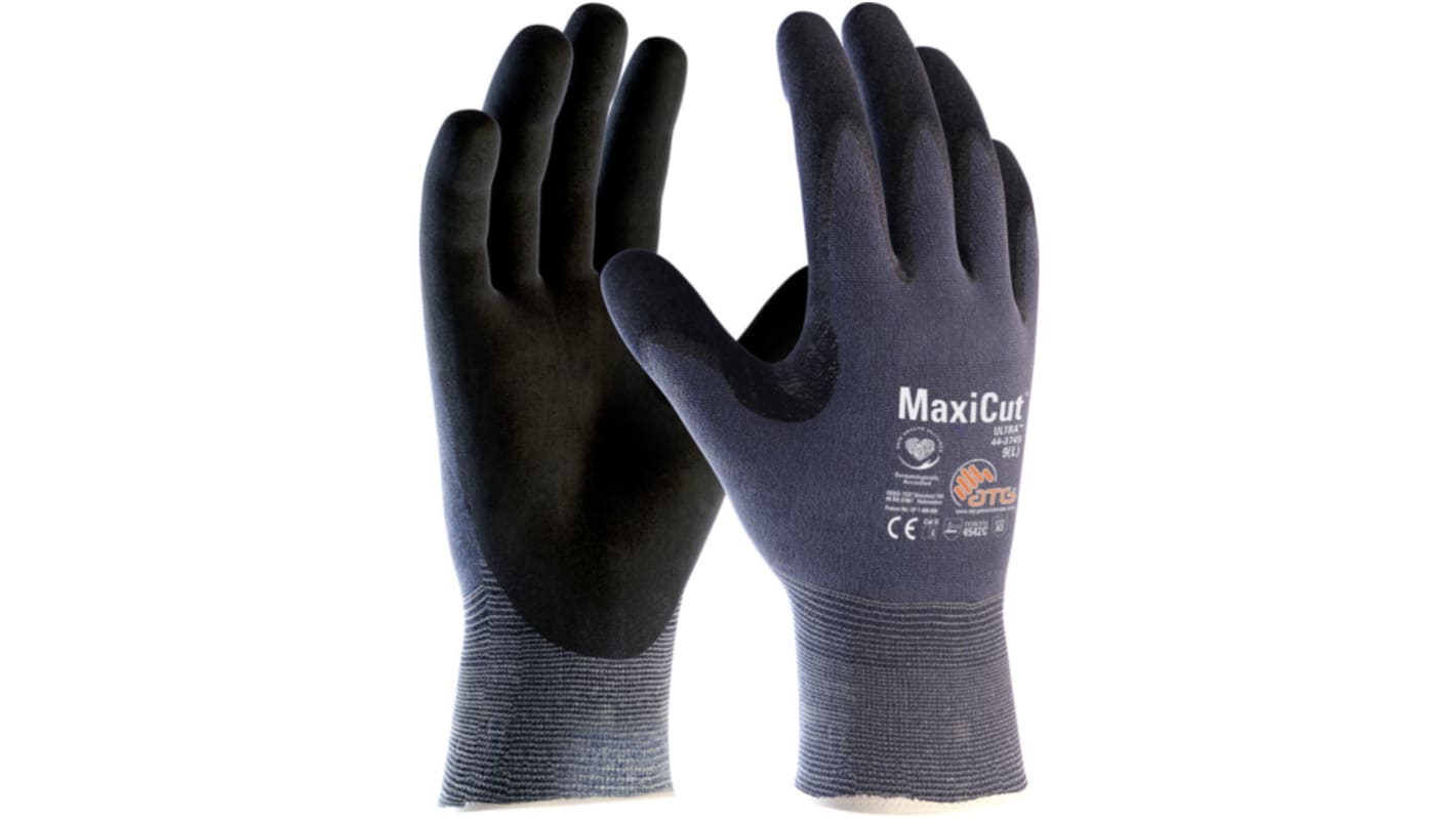 ATG MaxiCut Ultra Blue Nylon, Polyester, Spandex, Tungsten, UHMWPE Cut Resistant Cut Resistant Gloves, Size 9, Nitrile