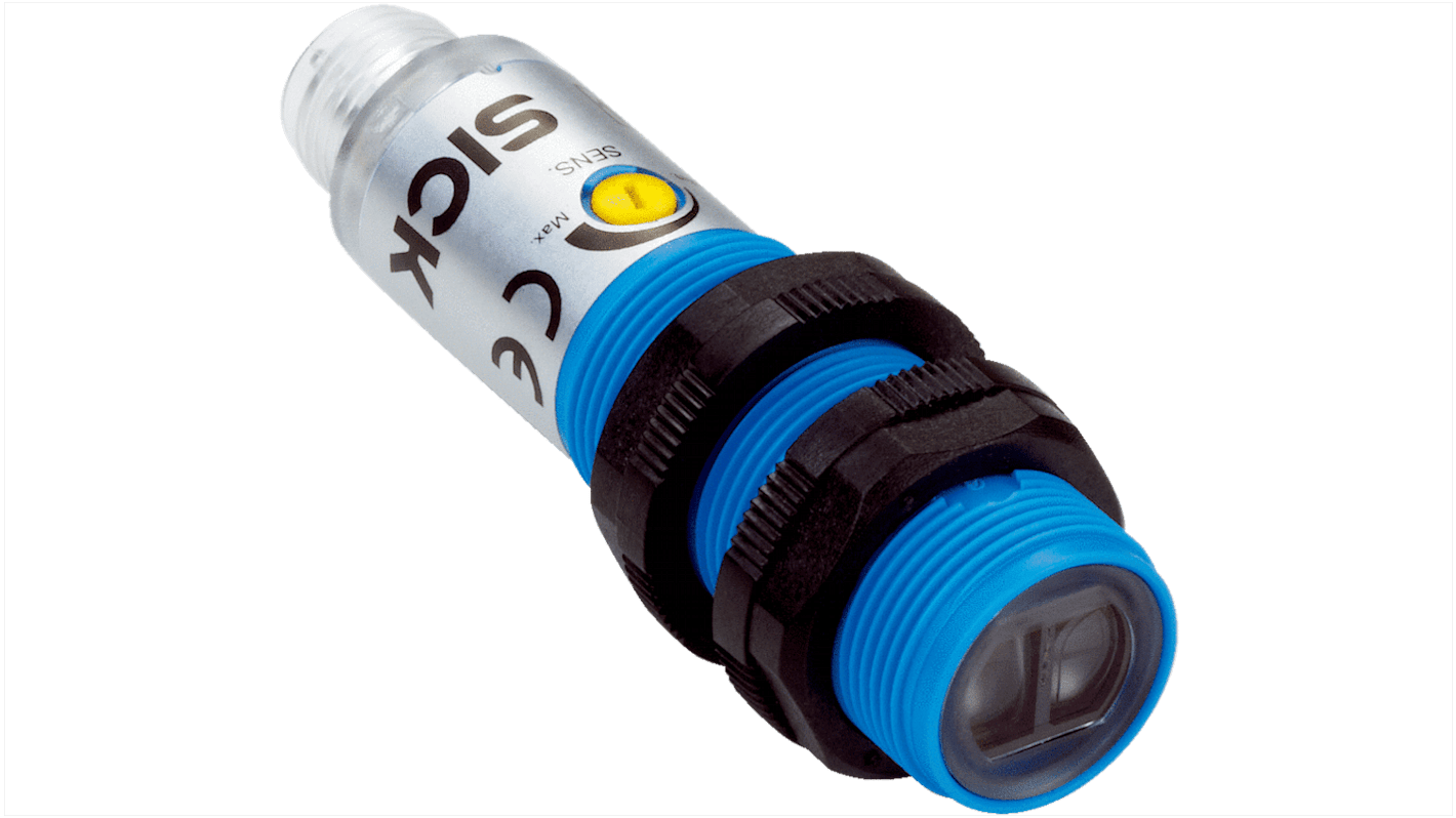 Sick V180-2 zylindrisch Optischer Sensor, Hintergrundunterdrückung, Bereich 10 mm → 350 mm, PNP Ausgang,