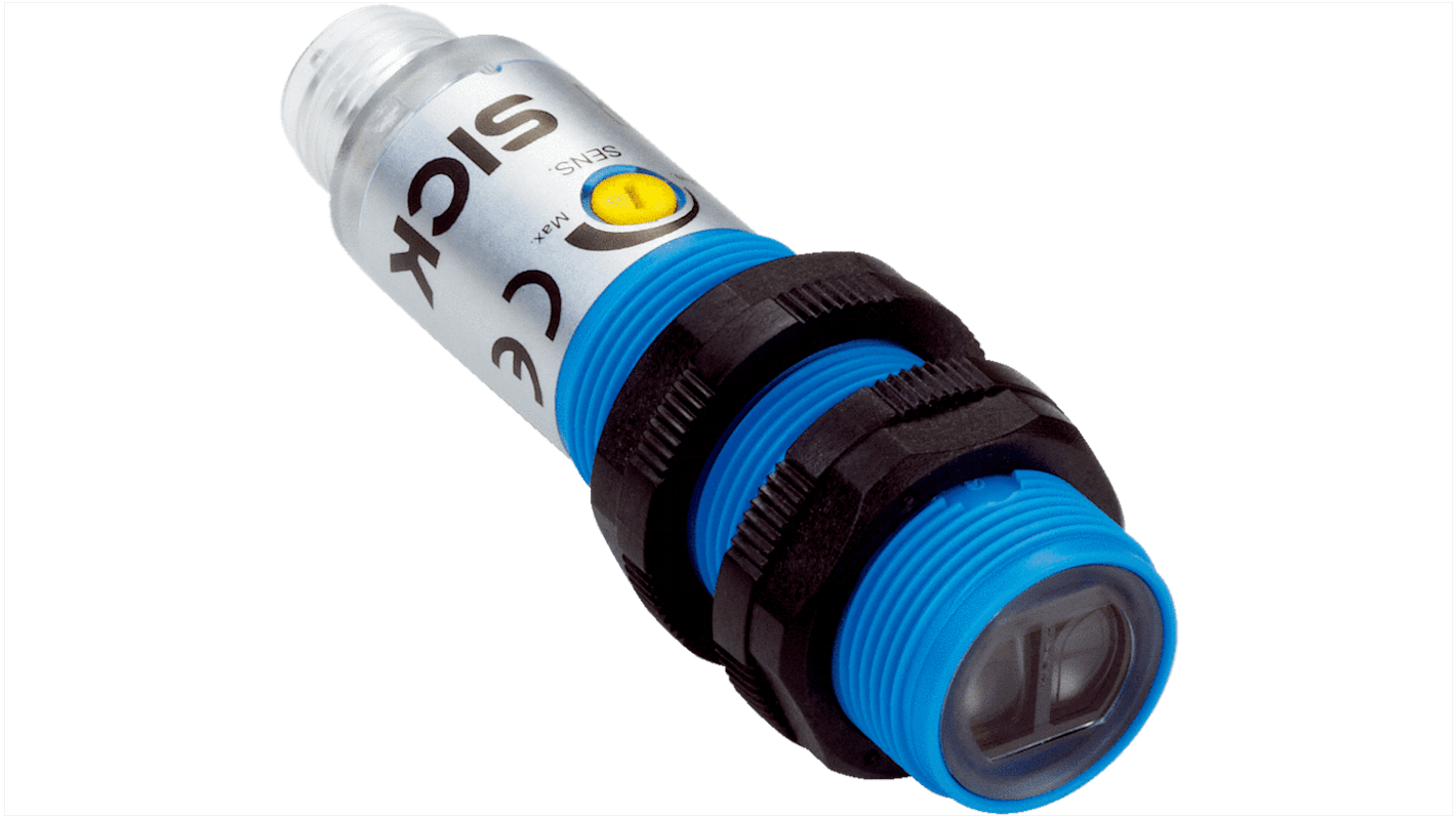 Rs-Online Sensore fotoelettrico Cilindrico SICK a soppressione di sfondo rilevamento 10 mm → 350 mm uscita PNP