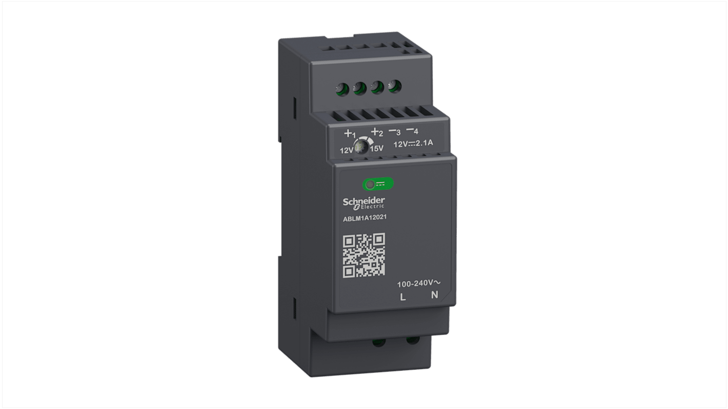 Schneider Electric 开关模式导轨电源, 12V 直流 2.1A输出, 25W, 100 → 240V 交流输入, 单相, ABLM1A系列