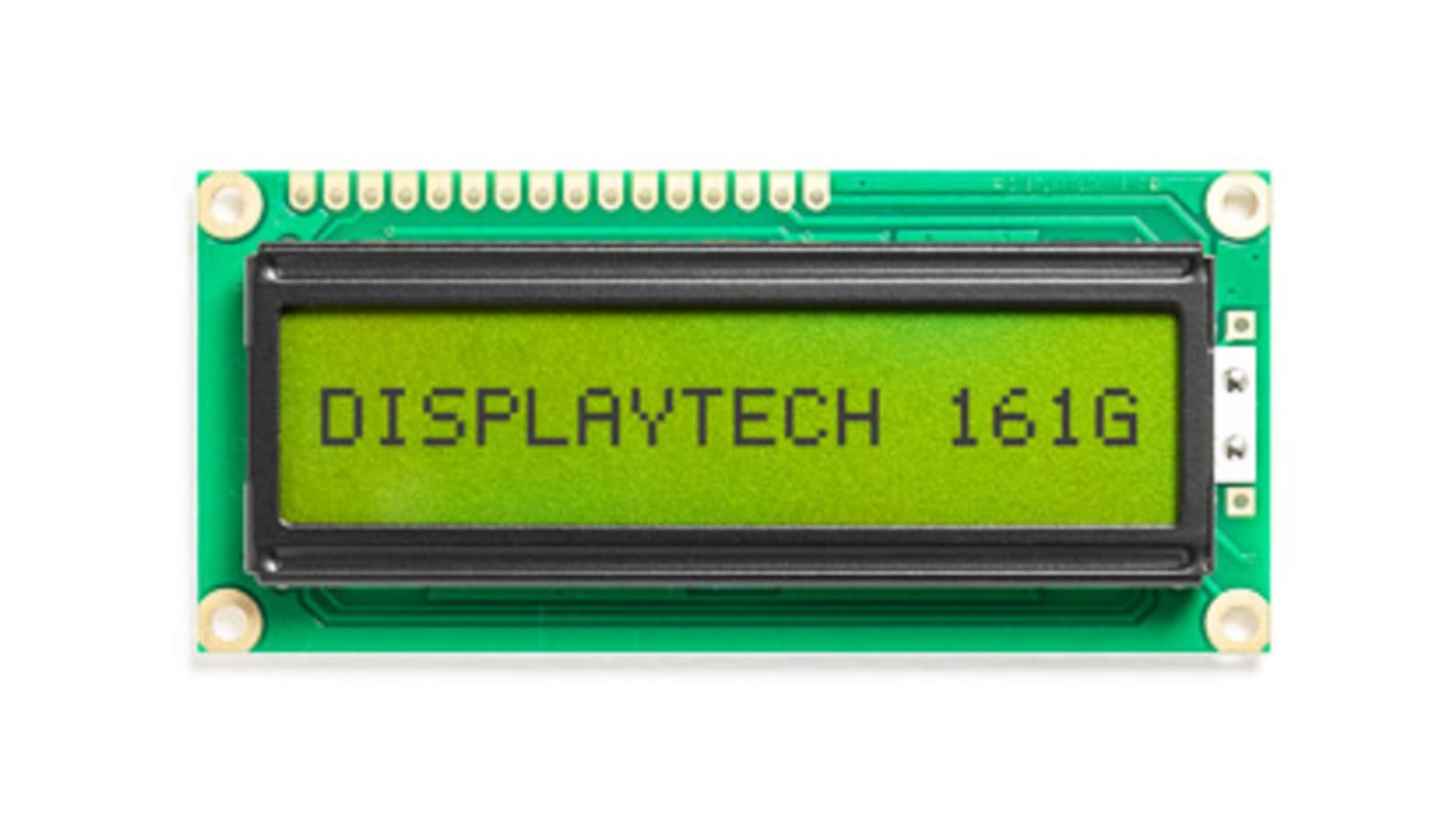 Displaytech 161G BC BW 161G Alphanumeric LCD Display, Yellow-Green on, 1 Row by 16 Characters, Transflective