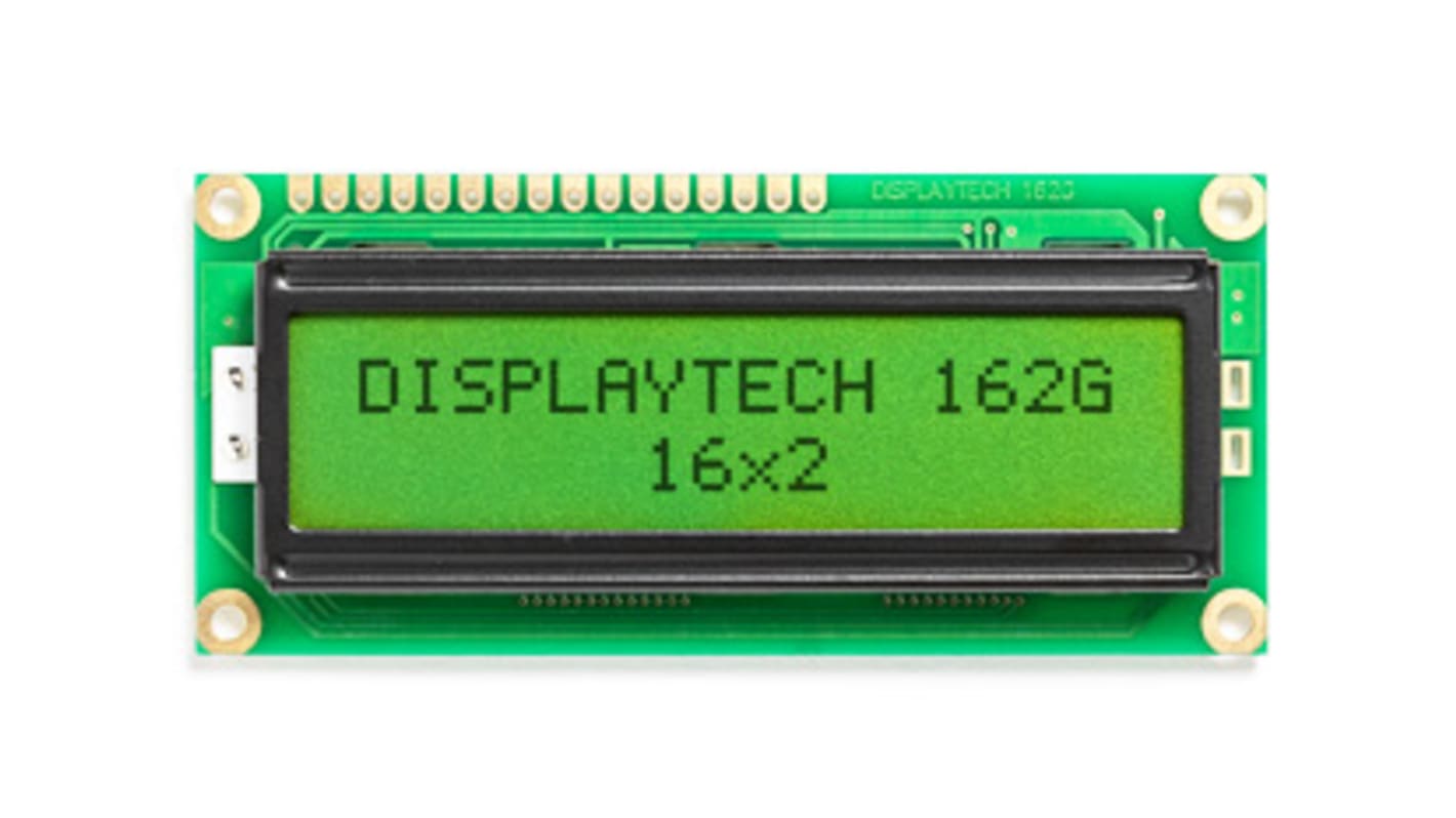 Displaytech 162G BC BW 162G Alphanumeric LCD Display, Yellow-Green on, 2 Rows by 16 Characters, Transflective