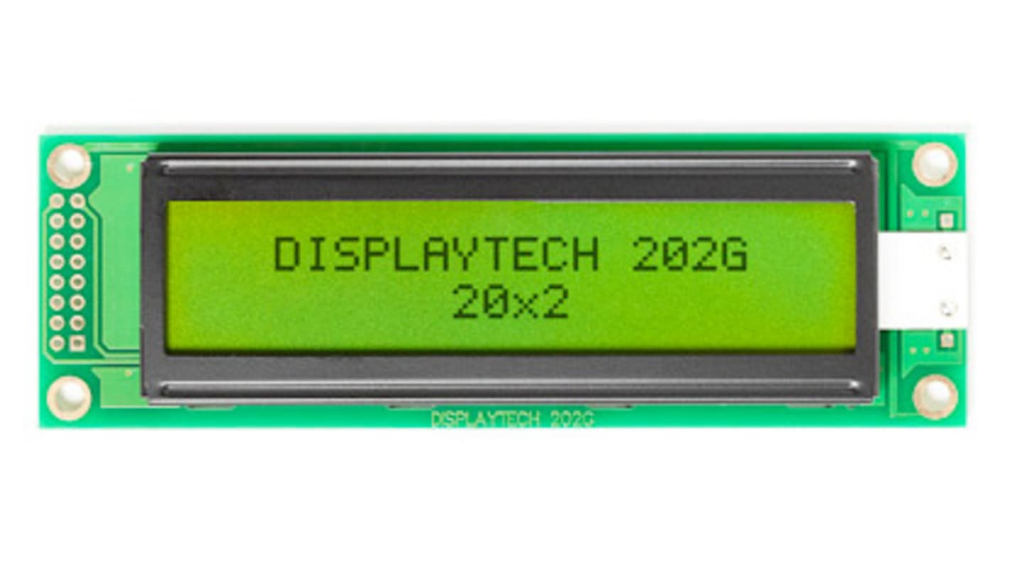 Displaytech 202G BC BW 202G Alphanumeric LCD Display, Yellow-Green on, 2 Rows by 16 Characters, Transflective