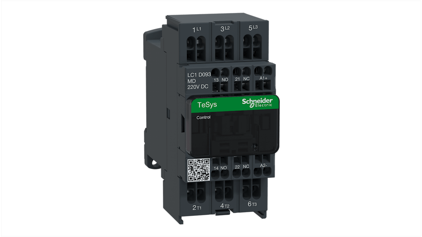 Schneider Electric TeSys D Leistungsschütz 220 V dc-Spule, 3 -polig / 9 A 5,5 kW 1 Öffner + 1 Schließer Umkehrend