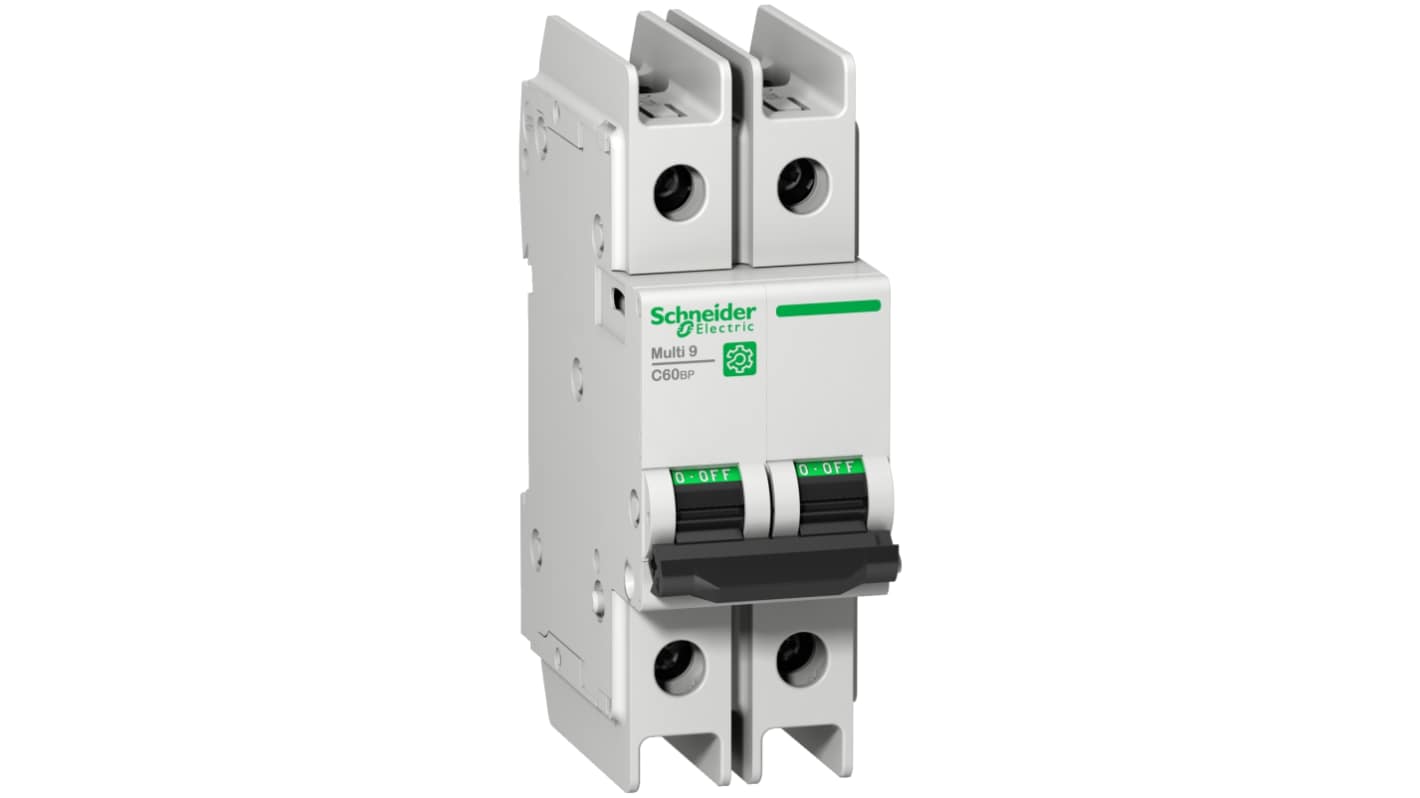 Schneider Electric Multi 9 C60BP MCB, 2P, 2A Curve D, 440V AC, 125V DC, 15 kA Breaking Capacity