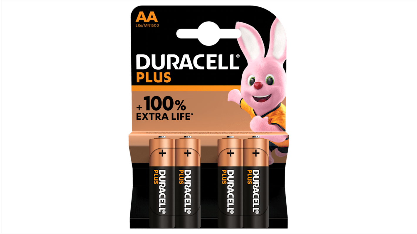 Duracell 単 3 電池 アルカリ電池, 公称電圧1.5V, AA +/PWR P4 RS