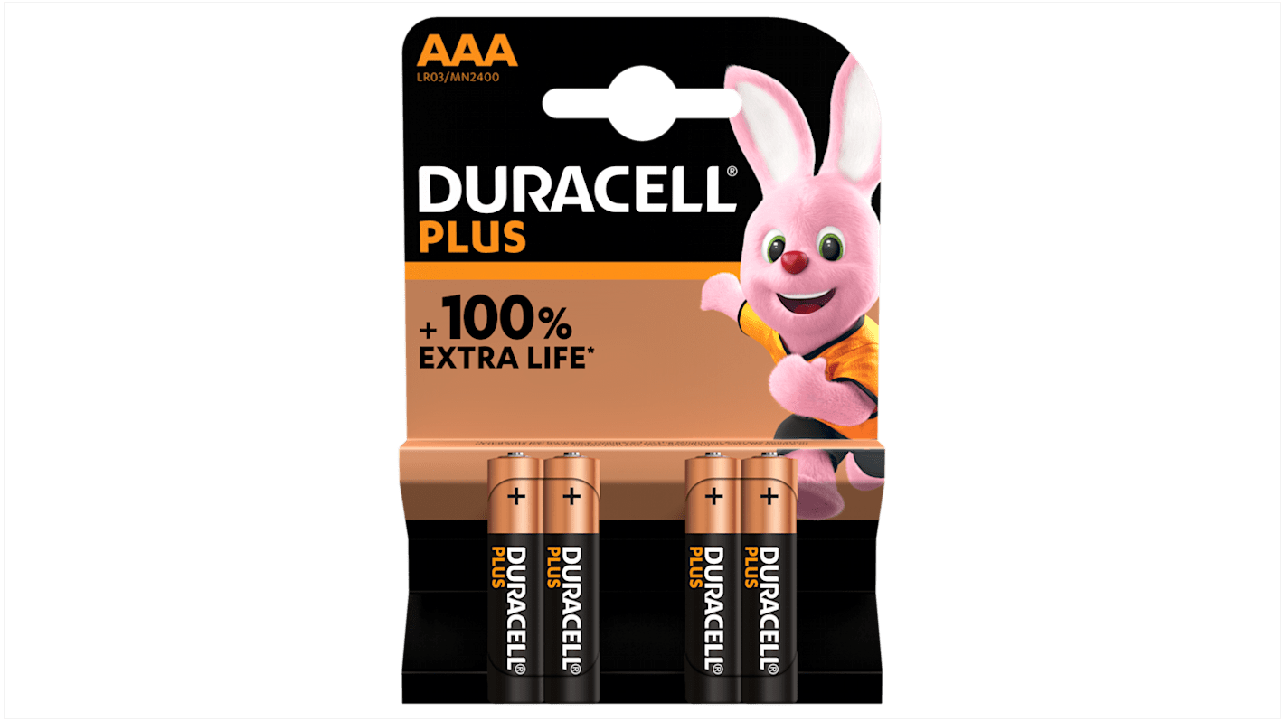 Duracell 7号电池 碱性AAA电池, 1.5V, 扁平, 4个装, MN2400 PLUS POWER