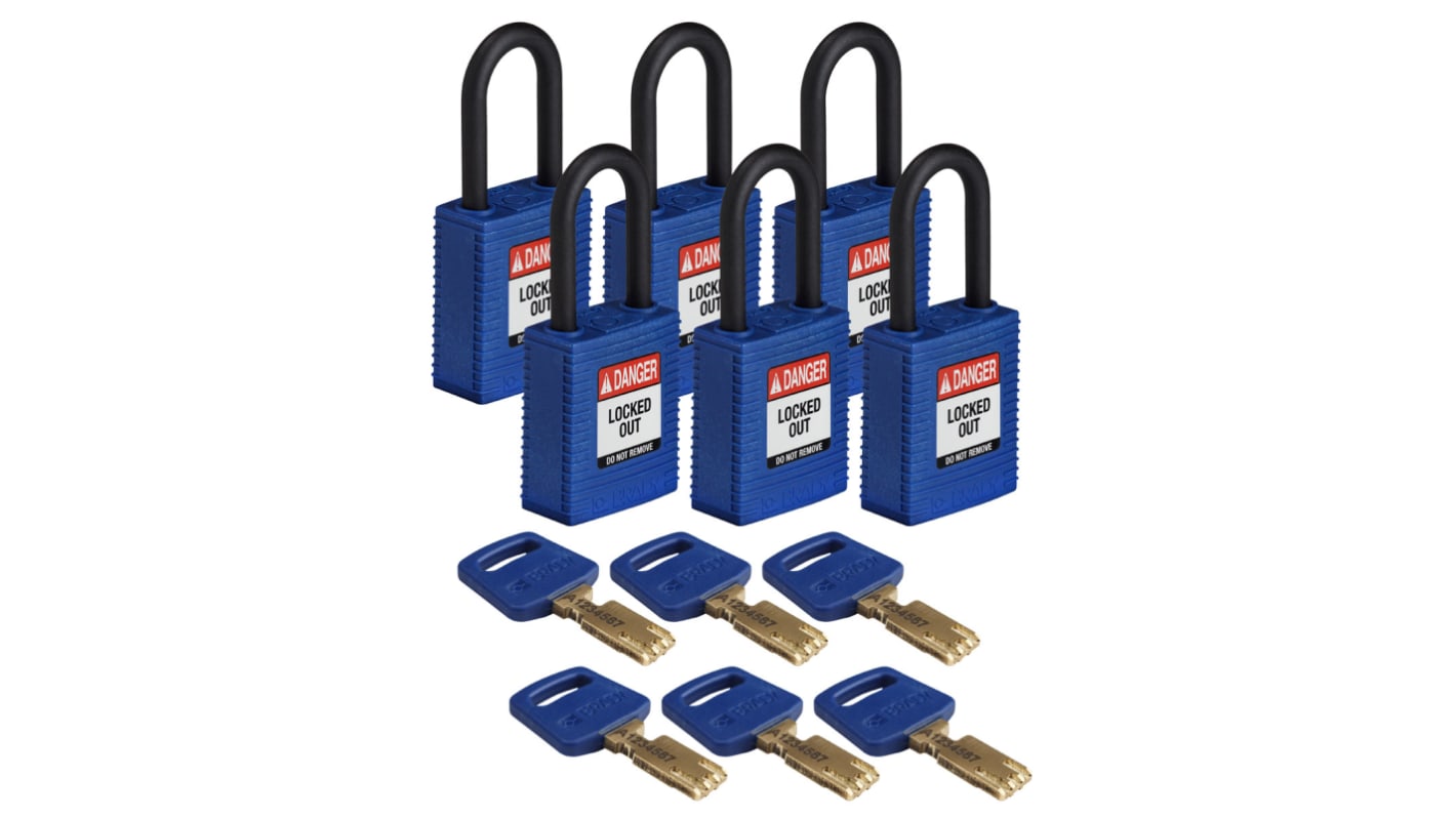 Brady LOTO-101 Key Weatherproof Nylon, Plastic Padlock, 6.35mm Shackle, 38.00mm Body
