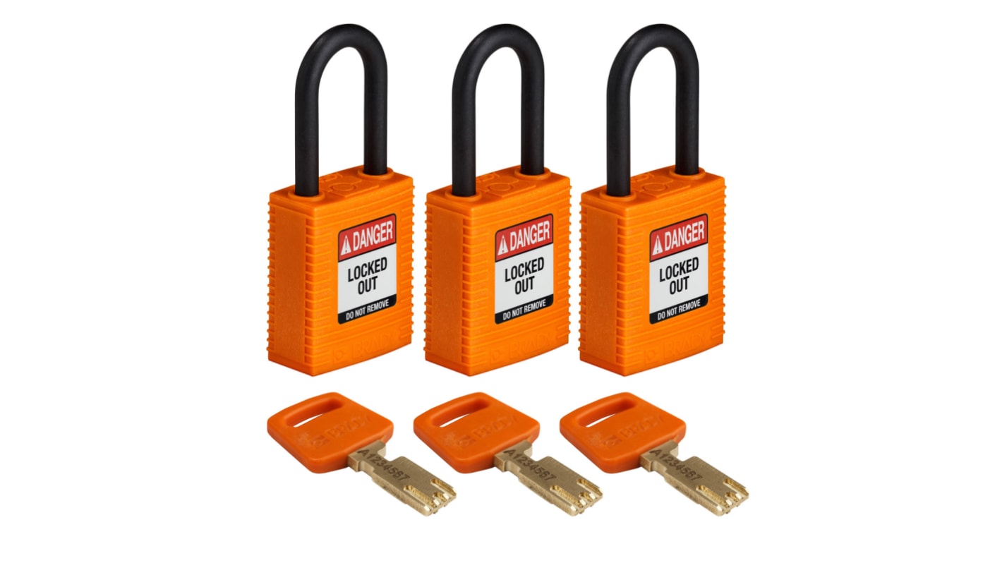 Brady LOTO-101 Key Weatherproof Nylon Padlock, Keyed Alike, 6.35mm Shackle, 38.00mm Body