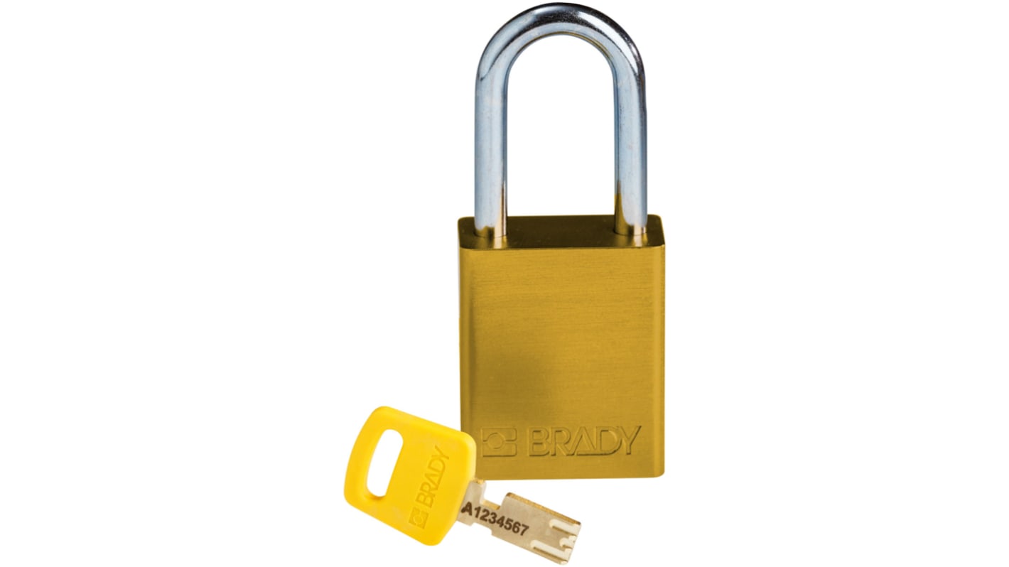 Kłódka średnica szekli: 6.35mm Brady z kluczem W budynkach, na zewnątrz aluminiowa Żółty LOTO-99